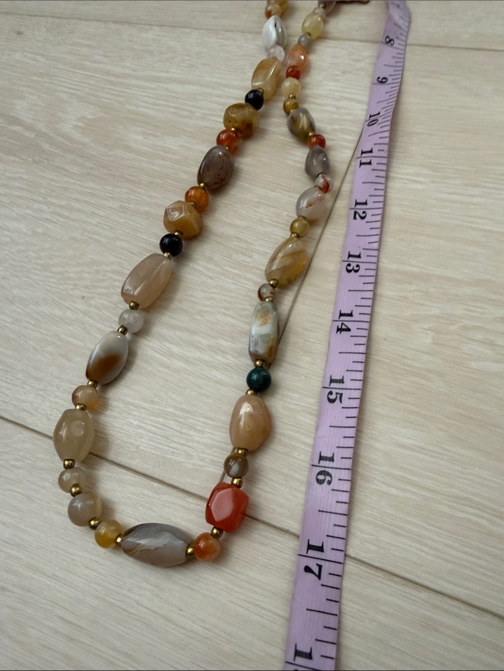 Brooks Brothers Agate Bead Necklace in Orange, Cream & Green Gold Tone Jewelry - Picture 7 of 7